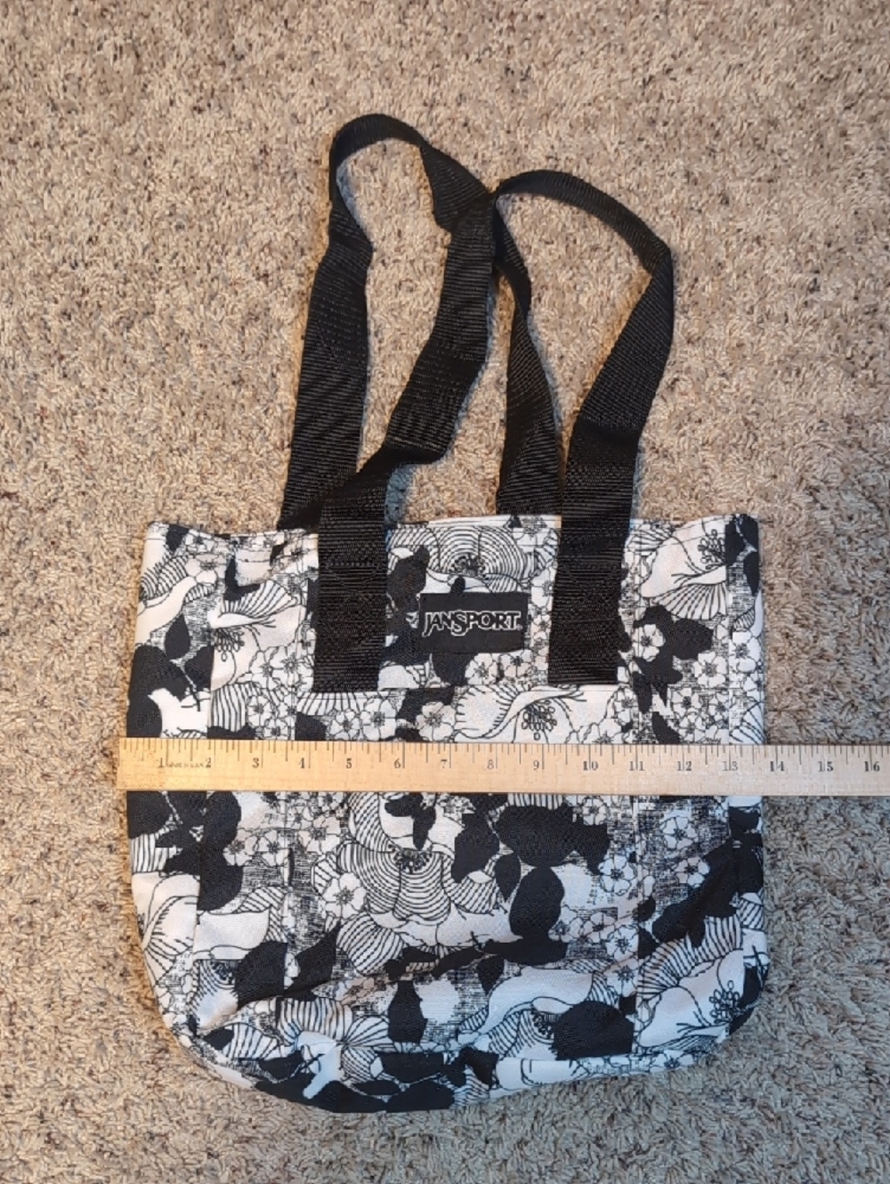 JanSport  Lunch Sack Black & White Floral Tote Bag - Picture 11 of 12